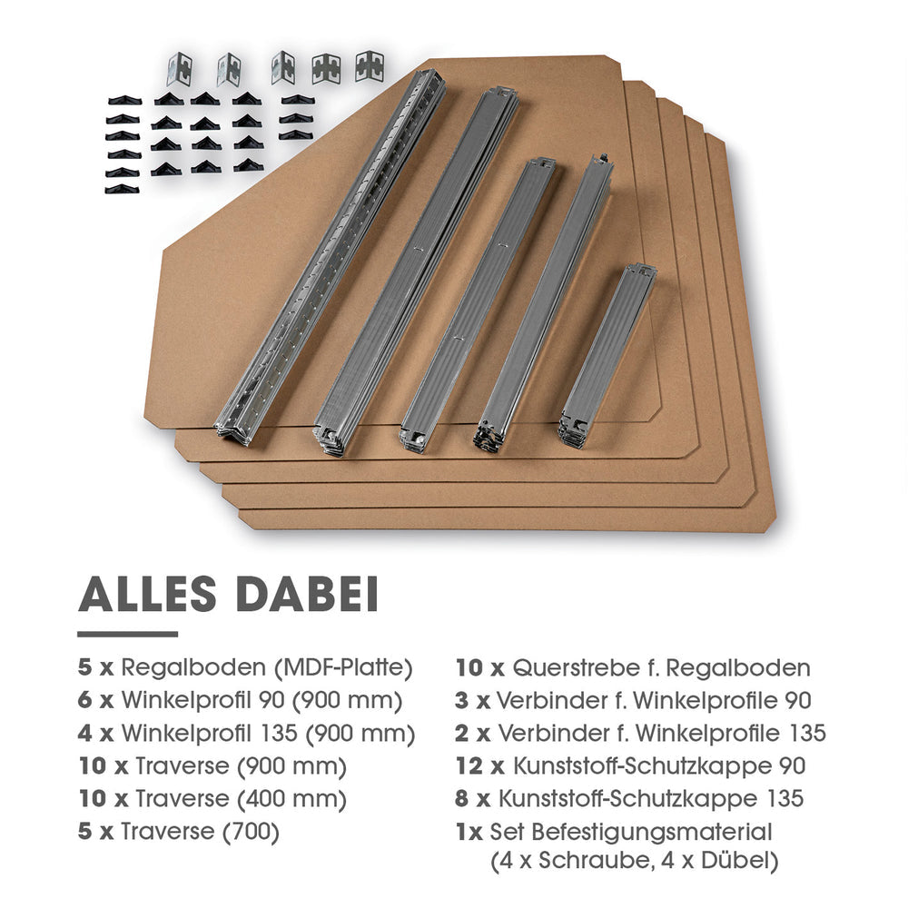 EASYmaxx Büro-/Lagerregal freistehend, Schwerlastregal – 5 Böden – 90,0 × 40,0 × 180,0 cm – 175 kg/Boden