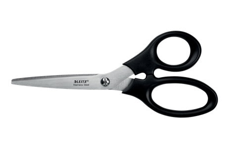 Leitz Schere 18,5 cm, für Rechts- und Linkshänder – Edelstahl, ergonomischer Griff, Schwarz
