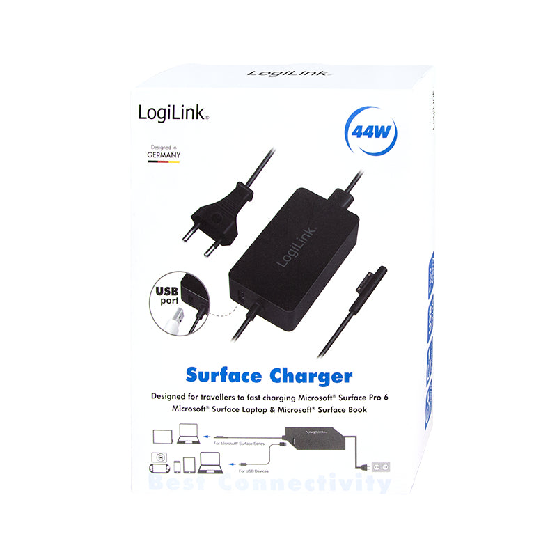 LogiLink PA0197 Netzteil 44 W – USB‑A×1 – für Microsoft Surface Pro 6, Surface Pro 4 und andere – schwarz