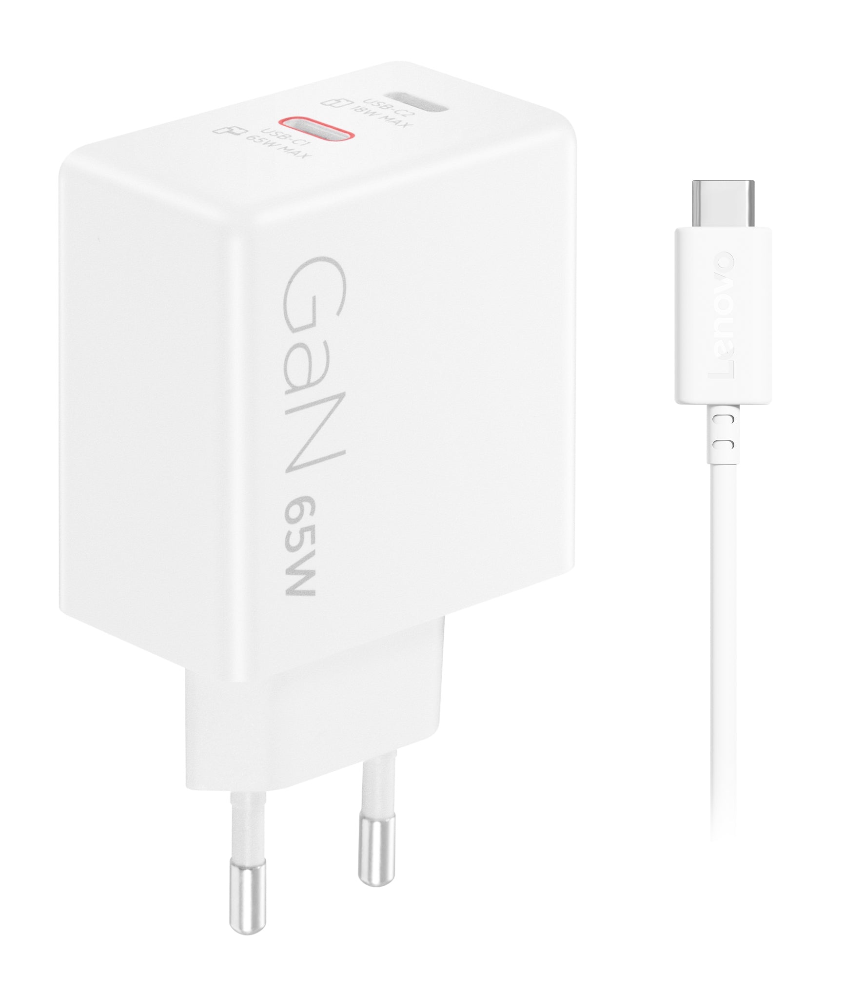 Lenovo G0A6065WEU USB-Desktop-Ladegerät 65 W – USB-C×2 – 1,5 m Kabel, Weiss – für mobile Geräte