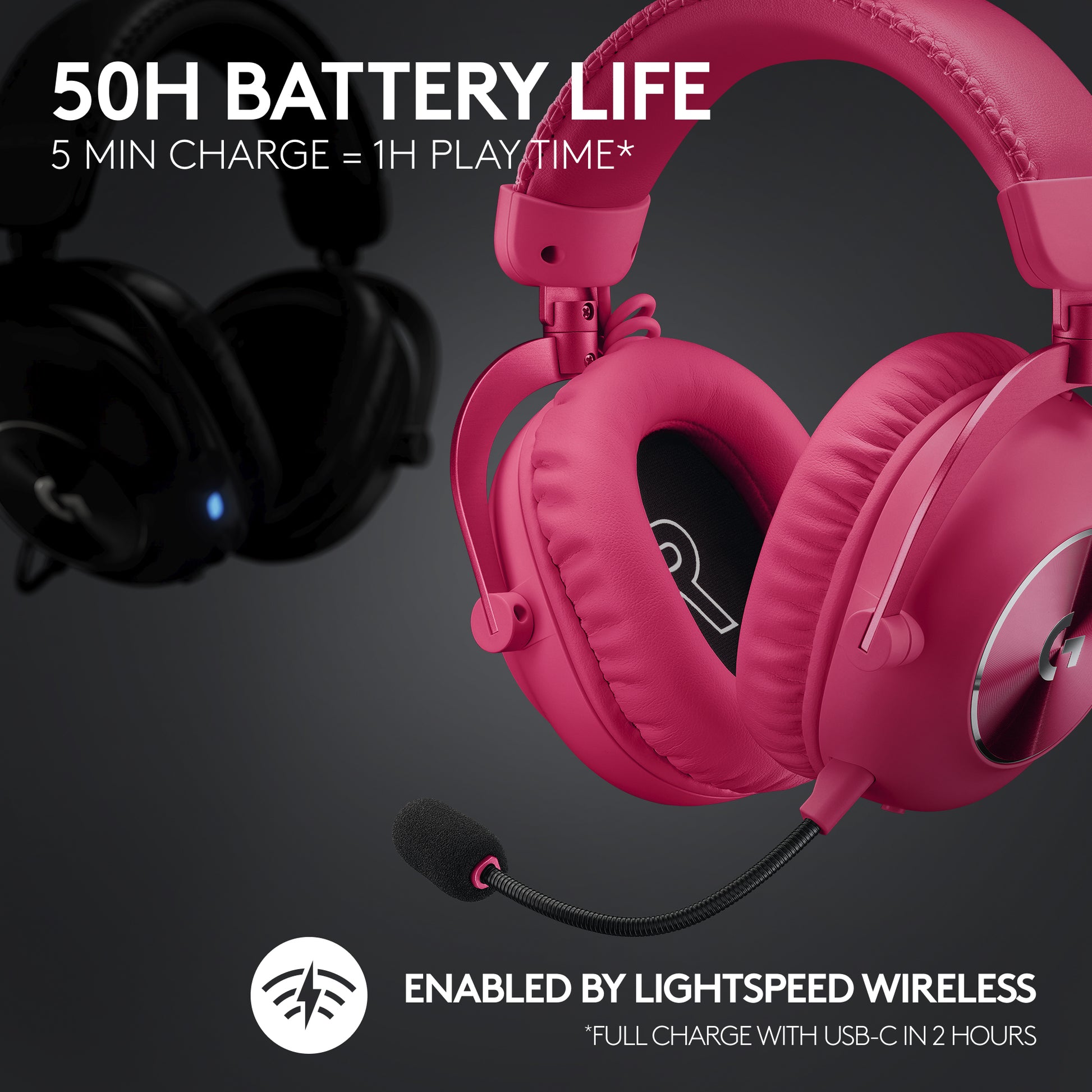 Logitech G PRO X 2 LIGHTSPEED Gaming-Headset – Over-Ear, Stereo, Kabel + BT, mit USB-A-Dongle, Magenta