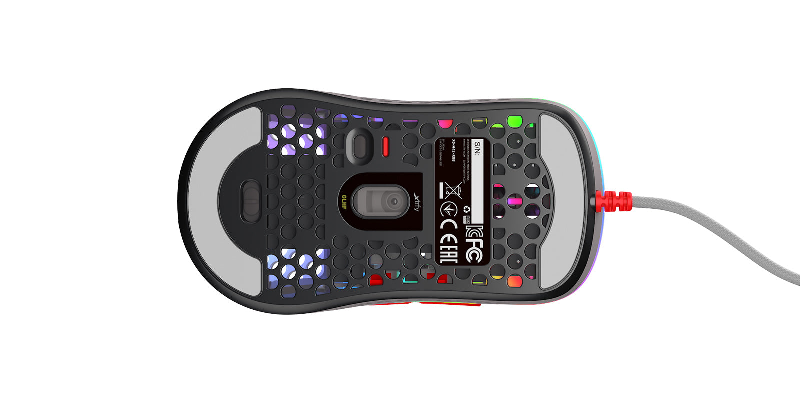 R-Go Tools CHERRY XTRFY M42 Gaming-Maus – kabelgebunden, 125/500/1'000 Hz, beidhändig, RGB-Beleuchtung, mehrfarbig