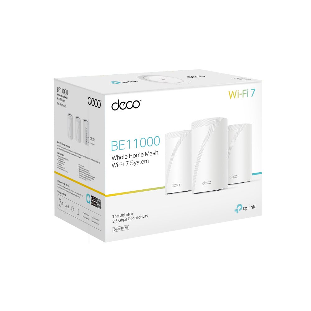 TP-Link Deco BE65 – Access Point – Wi‑Fi 7 (2,4/5/6), 9,2 Gbit/s, 4×2,5GbE, 3er-Pack