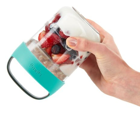 Lékué Lunchbecher 884948 – 400 ml, Ø 9,2 cm, Kunststoff (Tritan), Türkis, mikrowellengeeignet