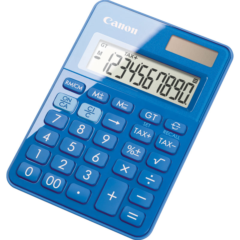 Canon Tischrechner LS-100KB – 10-stellig, LCD, Solar + Batterie, Blau, 83×119×22 mm