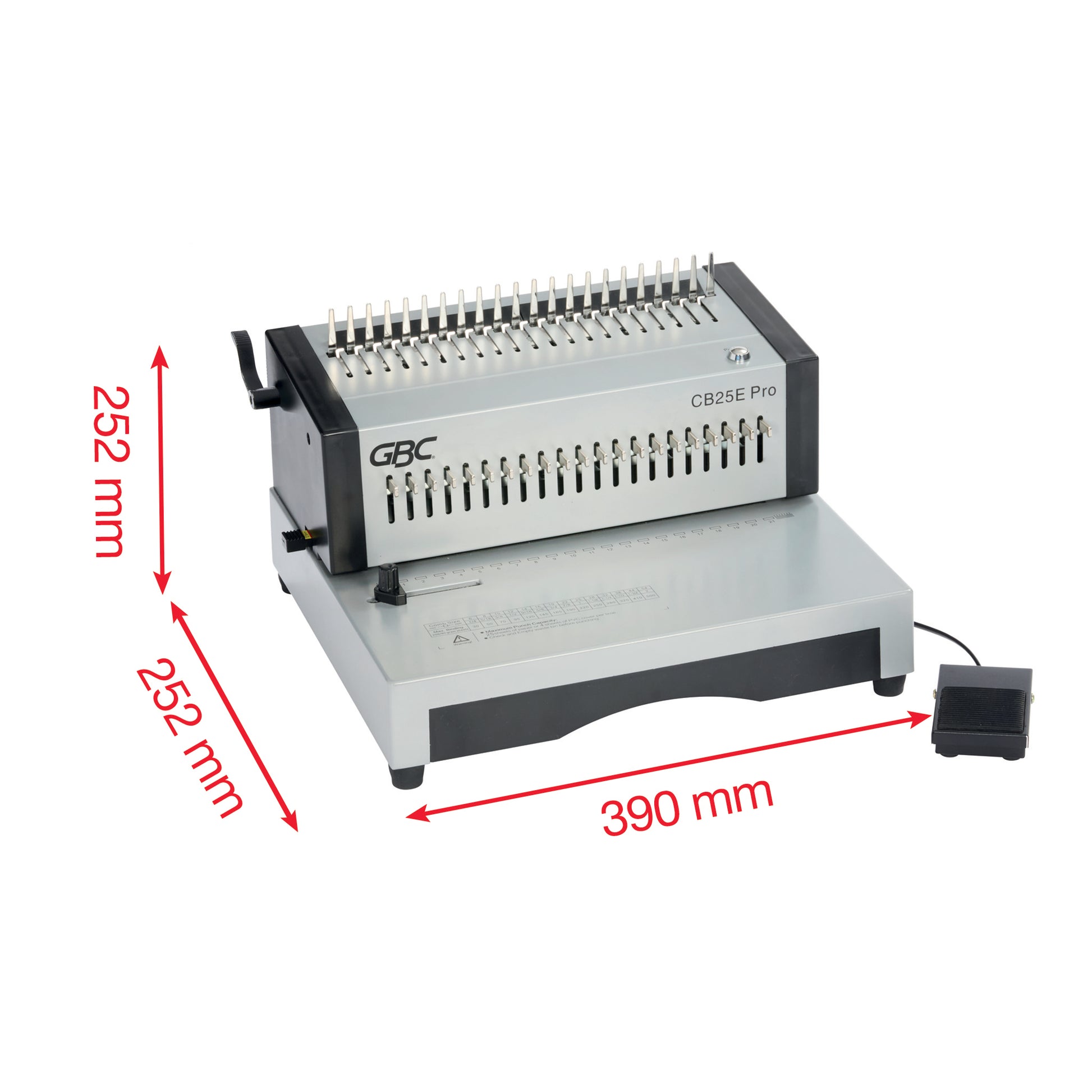 GBC CB25E Pro Bindegerät – Plastikbindung, für 21-Loch, A4, 25 Blatt, Fusspedal