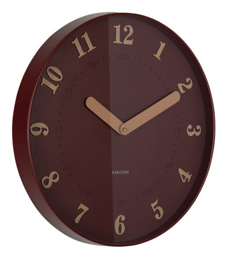 Karlsson Wanduhr Amena – Ø 40 cm, Burgund, Kunststoff