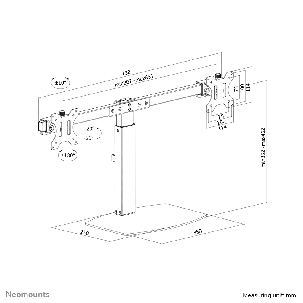 Neomounts Tischhalterung, Dual, Standfuss, bis 27", höhenverstellbar, neigen/schwenken/drehen, schwarz