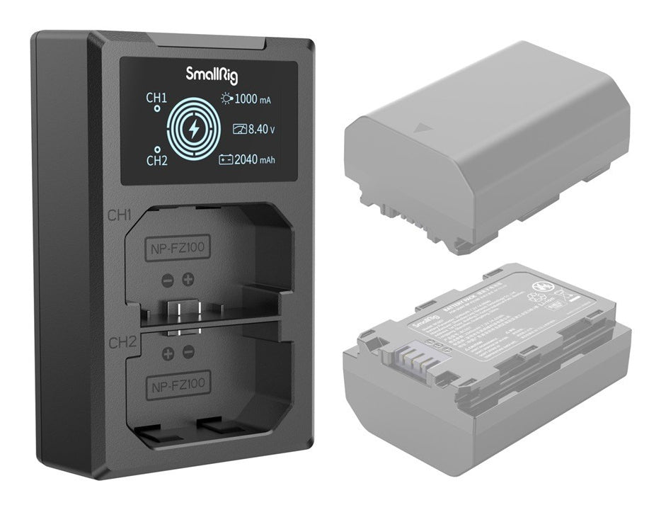 SmallRig 4087 Akkulader – für Sony NP-FZ100 (α6600, α9 II, α7 III usw.) – 2-fach, USB