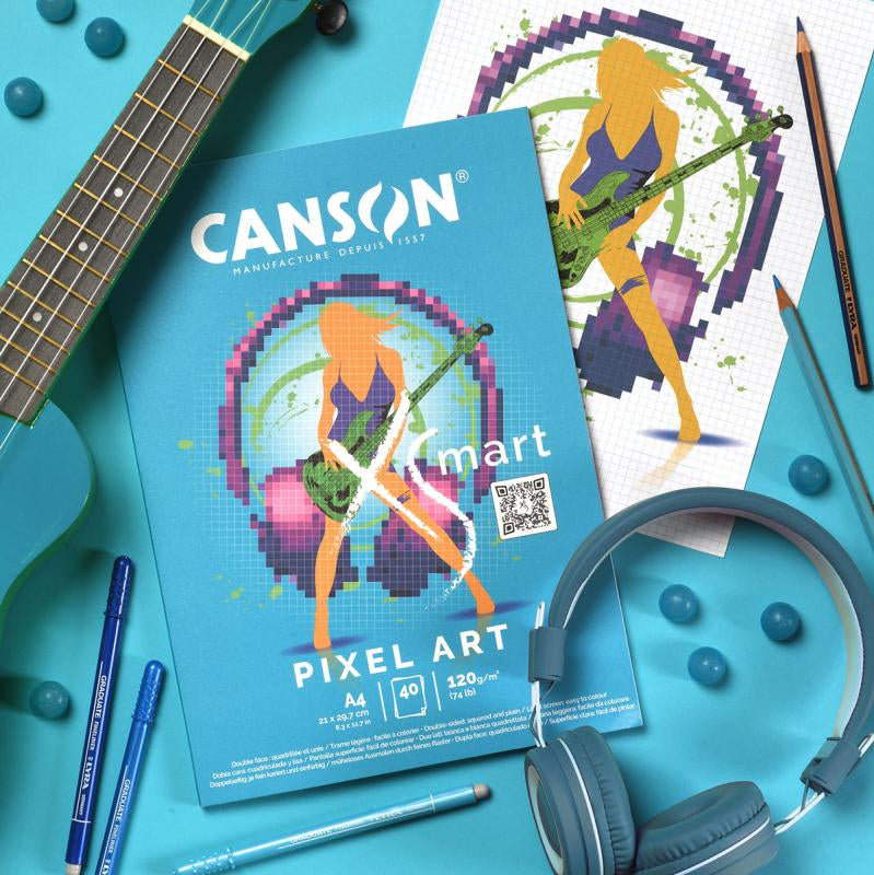 Canson Kunstdruckpapierblock – A4, 120 g/m², farbig sortiert, kariert, 40 Blätter – FSC
