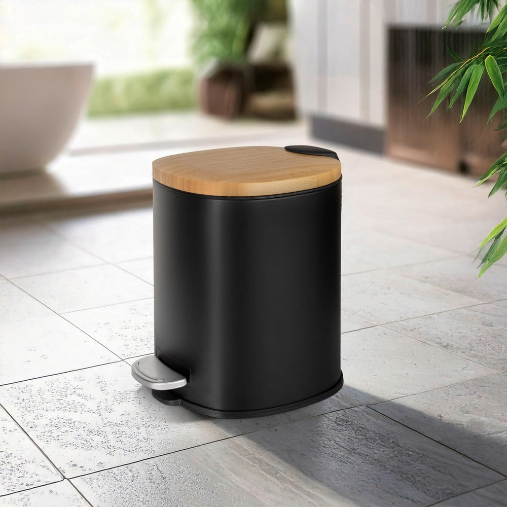 WENKO Tisch-Abfallbehälter Fianema – 3 l – mit Deckel – Stahl, schwarz – B × H × T 170 × 235 × 210 mm