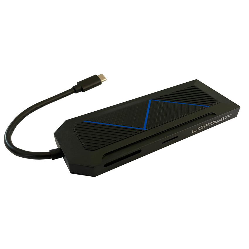 LC-Power MULTI-6-RGB Multiport-Adapter – USB-C, 1× HDMI, 3× USB-A, 1× USB-C, 100 W PD, GbE, SD/microSD