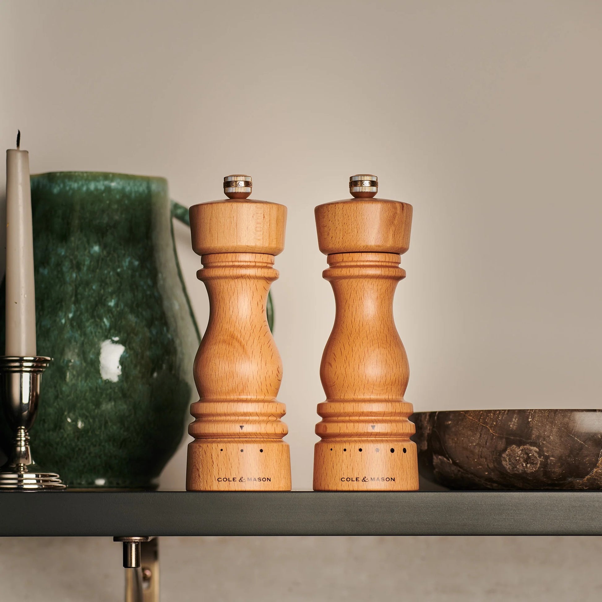 Cole & Mason Salz-/Pfeffermühle Ø 6 × 18 cm, Buche/Edelstahl, Braun