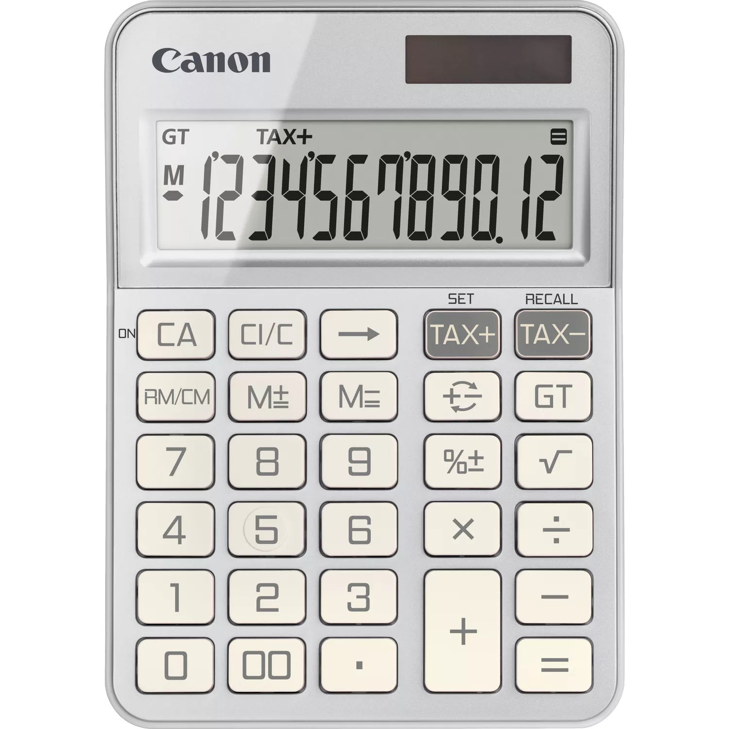 Canon Tischrechner KS-125KB – 12-stellig, LCD, Prozent/Korrektur, Solar + Batterie, Silber, 106×147×25 mm