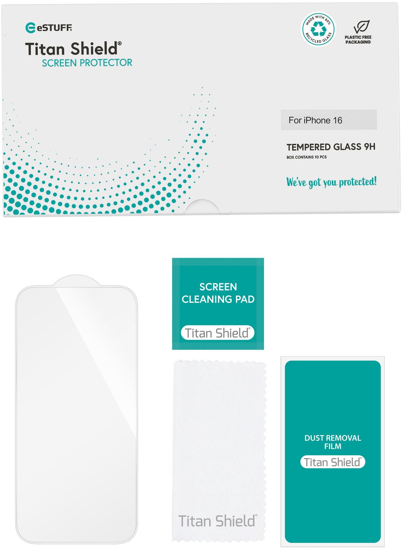 eSTUFF Displayschutzglas – für iPhone 16 Pro/17 – 10er-Pack