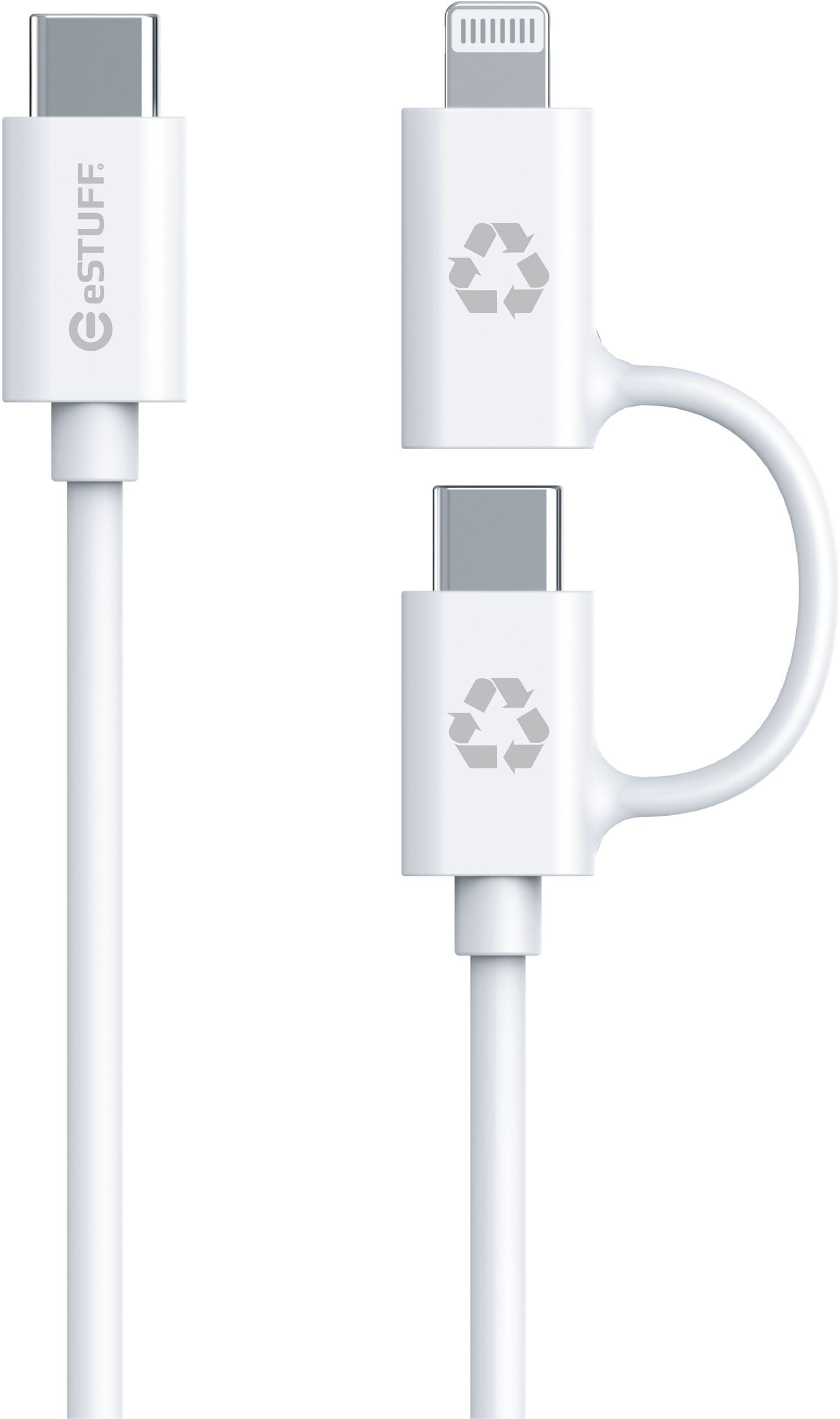eStuff Multi-Kabel – 2-in-1 USB-C auf USB-C/Lightning 1 m, MFi-zertifiziert, Weiss – für iPhone/Android