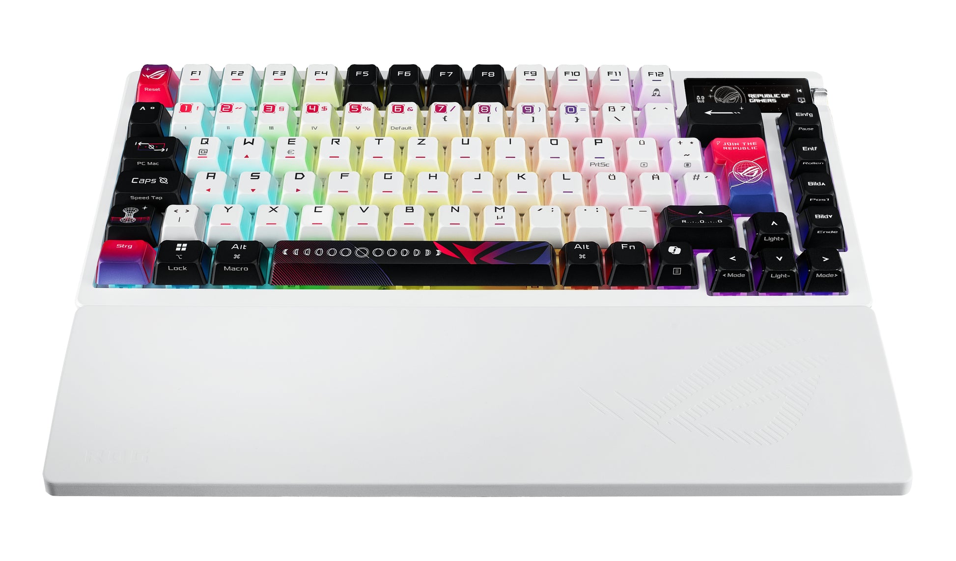 ASUS Azoth X – Tastatur, kabellos (Bluetooth/2,4 GHz), kabelgebunden (USB), CH-Layout (DE-CH), weiss