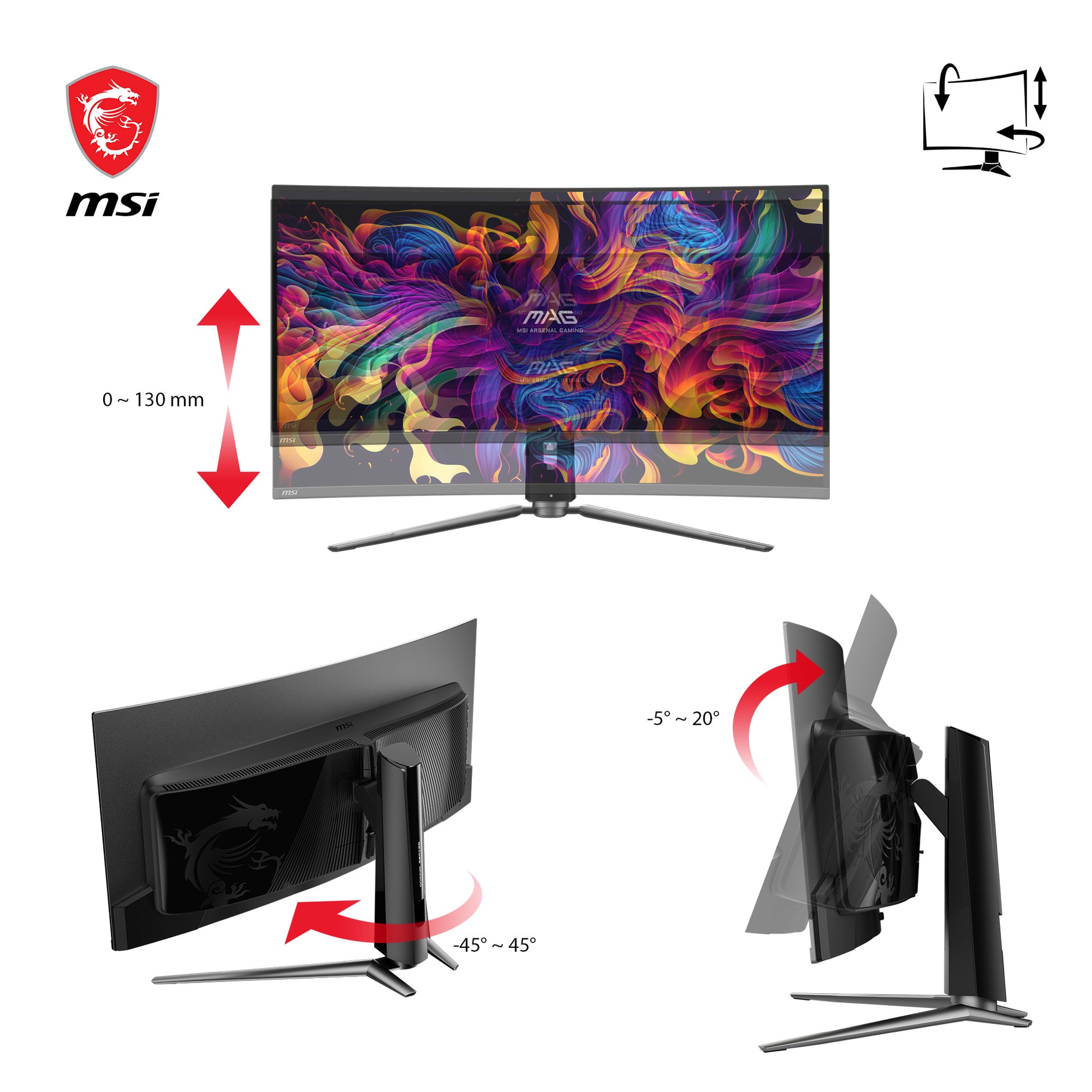 MSI MAG 341CQPDE – Monitor, 34", QD-OLED, 175 Hz, 250 cd/m², USB-C, VESA 100 × 100, Schwarz