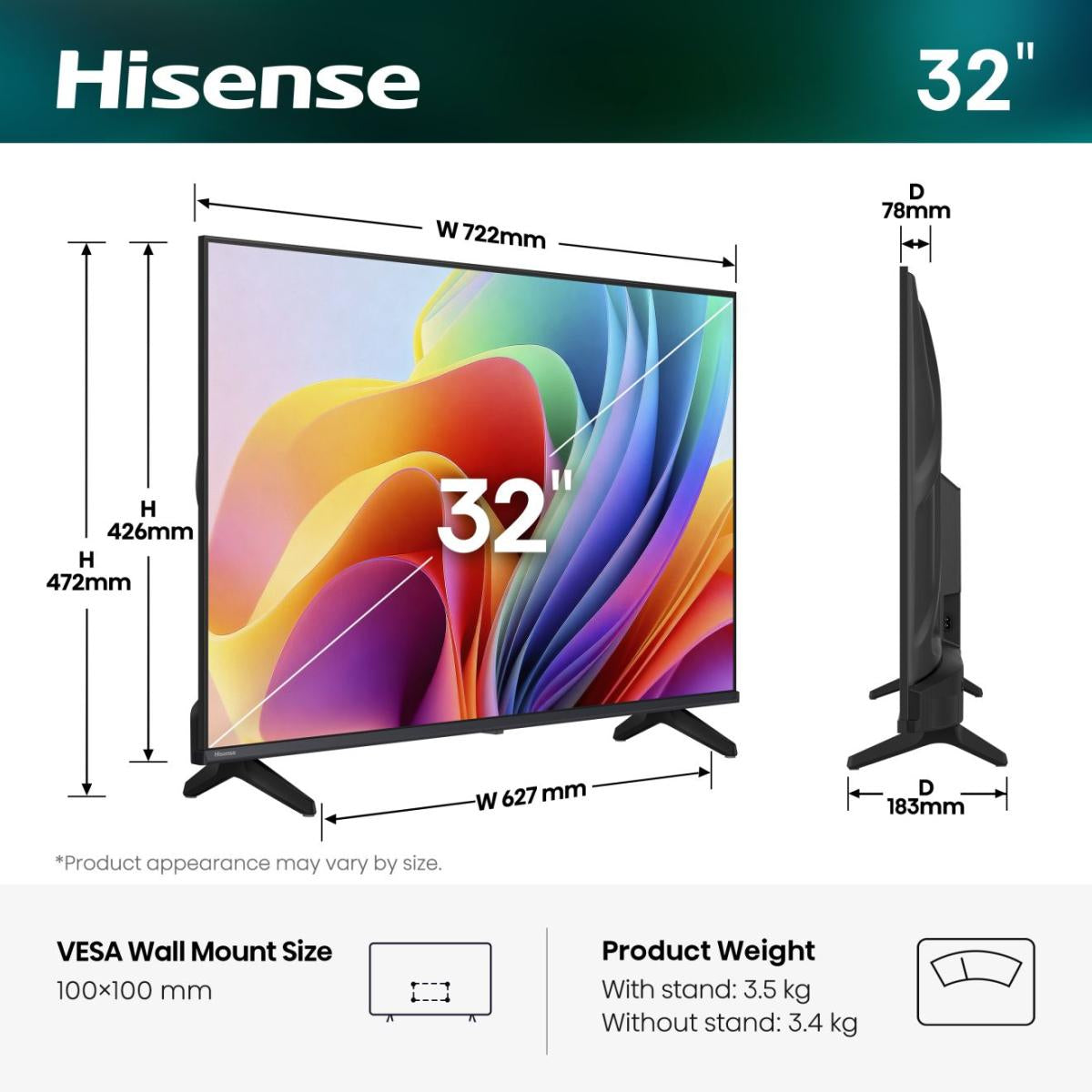 Hisense A49S 32A49S – 32" TV – HD (1366 × 768) – LCD – VIDAA – 60 Hz – HLG
