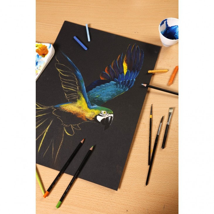 Clairefontaine Skizzenblock – A5 – 250 g/m² – kopfseitig geleimt – 20 Blatt, schwarz – für Gouache & Pastell