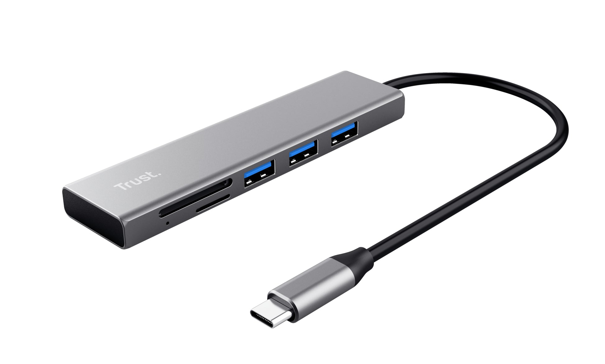 Trust Halyx Fast USB-Hub – USB-C, 3× USB-A, SD/microSD, für Windows/Mac/ChromeOS