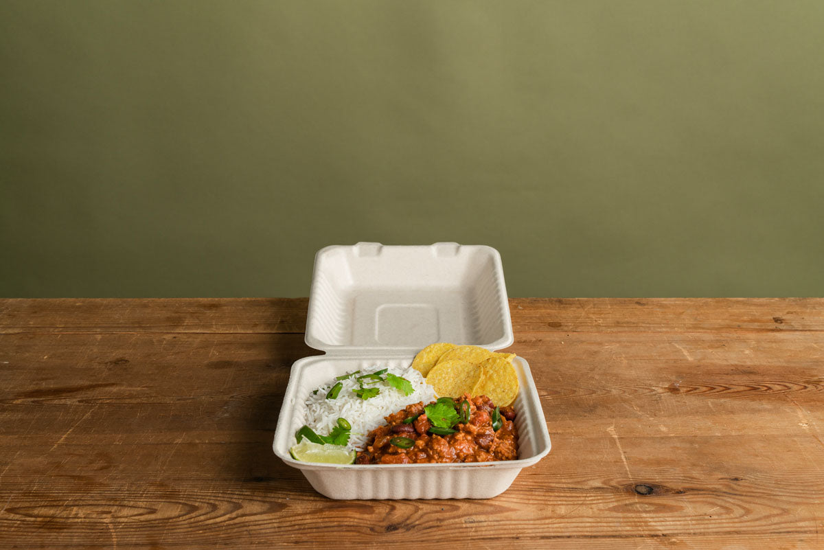BioPak Take-away-Box, Bagasse (Zuckerrohr) – 1'000 ml 223 × 200 × 45 mm, braun