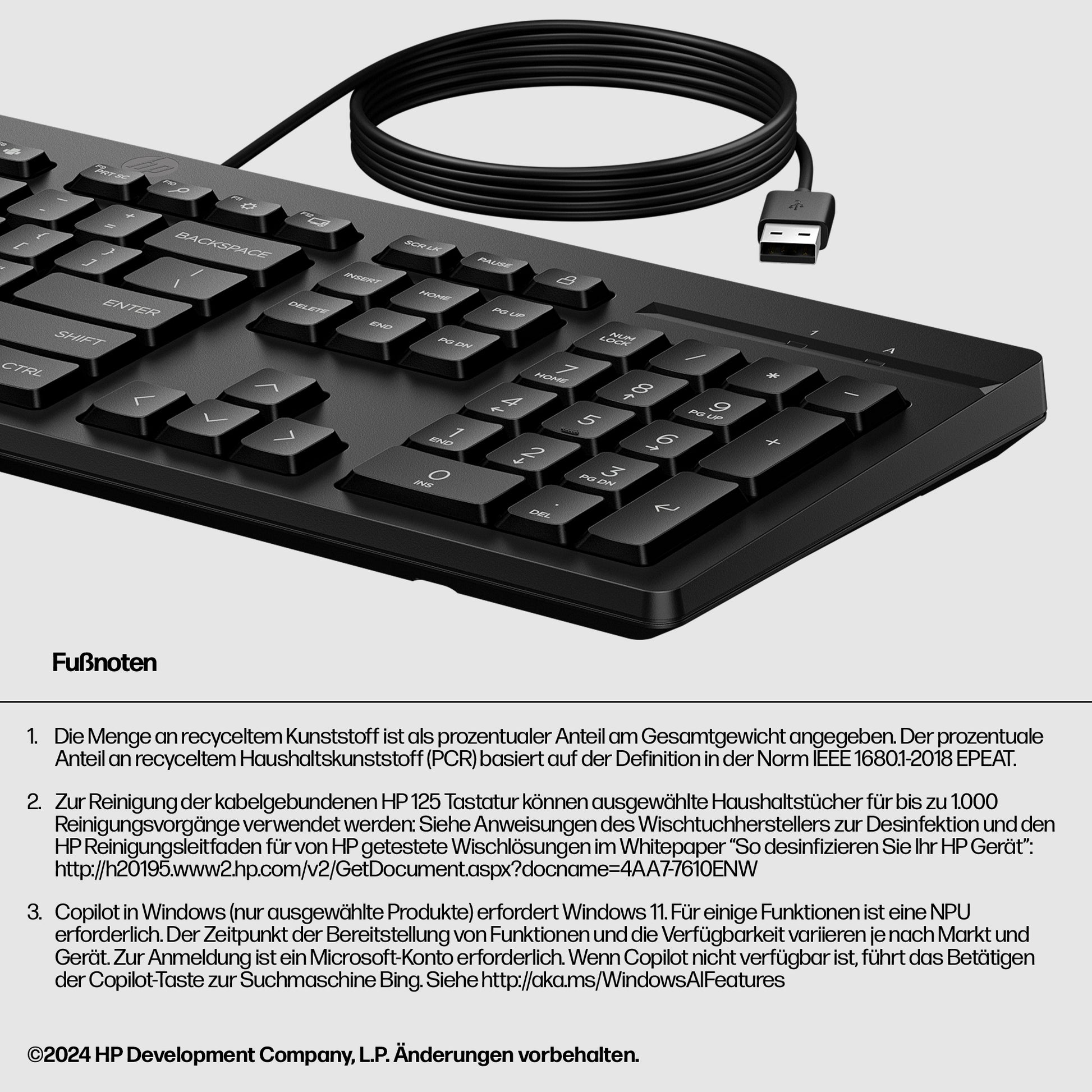 HP 125 G2 – Tastatur – kabelgebunden (USB) – Schwarz