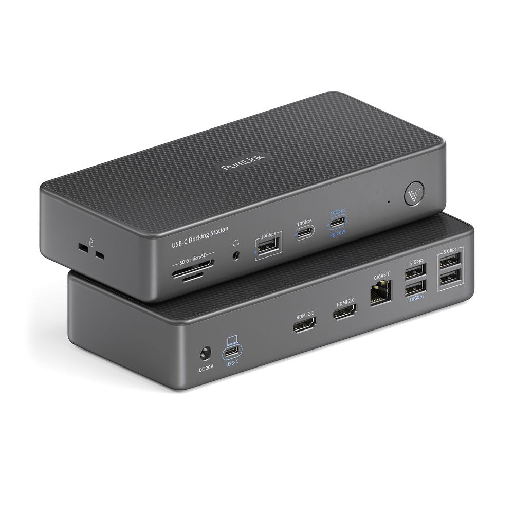 PureLink VL-D200 Dockingstation – USB4, 2× HDMI, 7× USB-A, 1× USB-C, 100 W PD, GbE, SD/microSD, 3,5 mm Audio