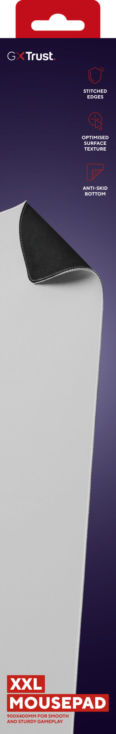 Trust GXT759W XXL Gaming-Mauspad – Anti-Rutsch-Basis, Gestickte Kanten, Weiss, 900 × 400 × 3 mm