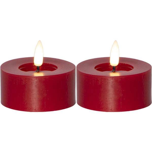 Star Trading LED-Teelicht – 2er Pack, Ø 7 × 5,5 cm, warmweiss, rot, Timer