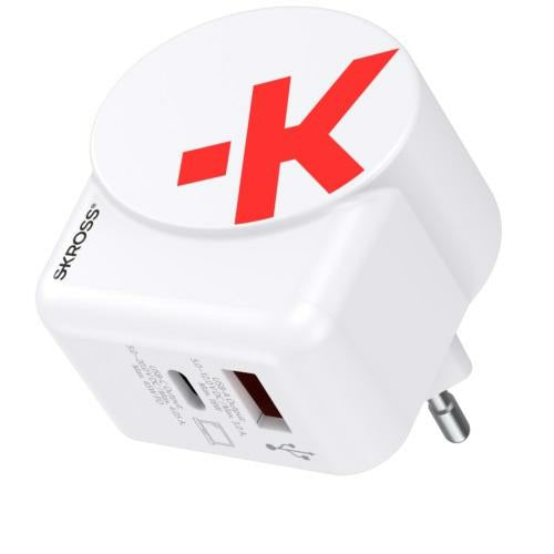 Skross AC45PD USB-Ladegerät 45 W – USB-C×1, USB-A×1 – PD, GaN – EU-Stecker (Typ C) – Weiss