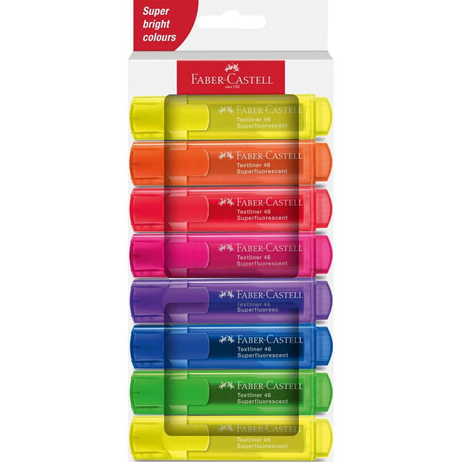 Faber-Castell Textliner 46 Textmarker – 8er Set, Farben sortiert, Keilspitze 1–5 mm, nachfüllbar