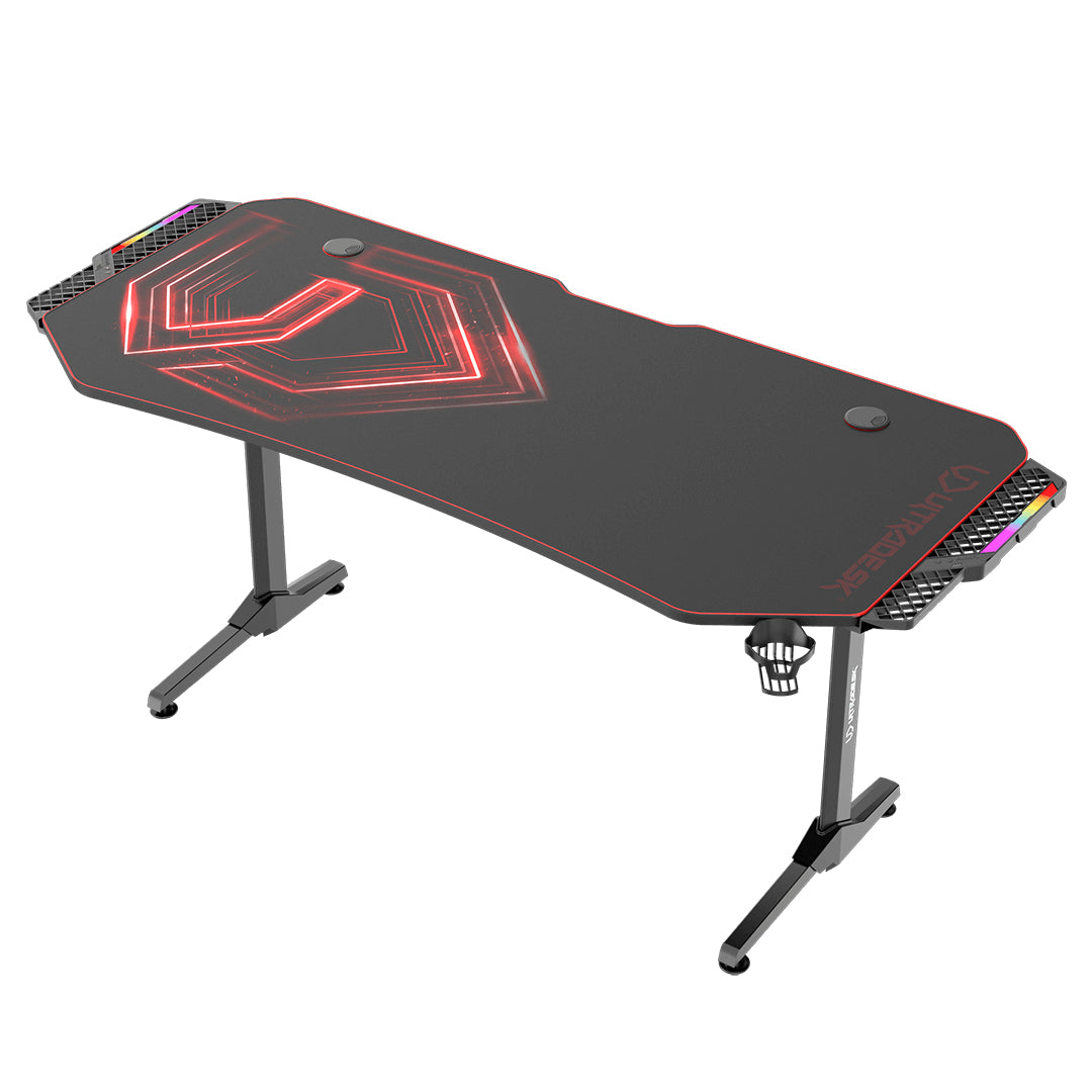 Ultradesk Rollbarer Computertisch, 1'750×750×760 mm, RGB-LED, USB-Hub mit 4 Anschlüssen, Schwarz/Rot