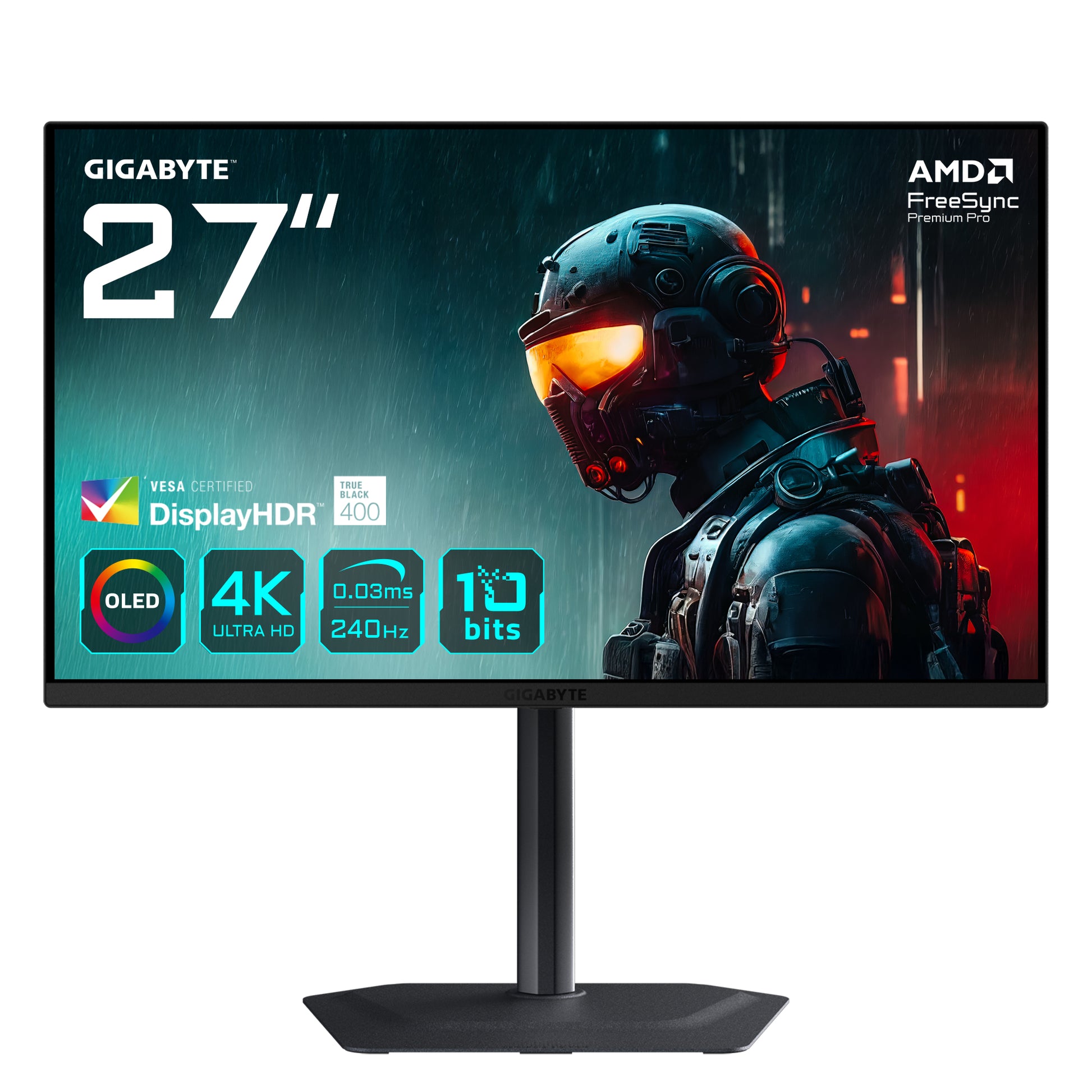 GIGABYTE MO27U2 – Monitor, 27", OLED, 240 Hz, 250 cd/m², 2× HDMI, 1× DP