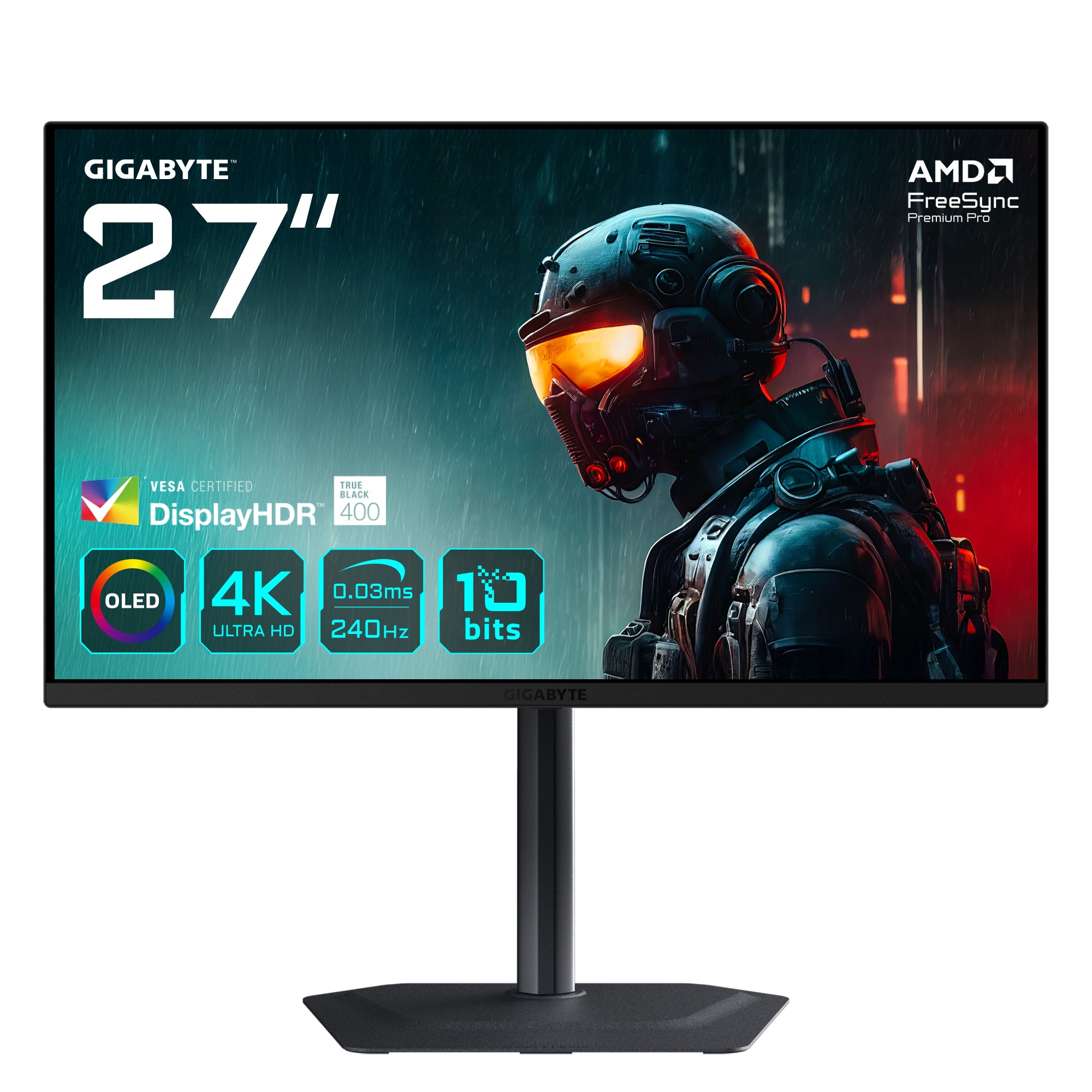 GIGABYTE MO27U2 – Monitor, 27", OLED, 240 Hz, 250 cd/m², 2× HDMI, 1× DP