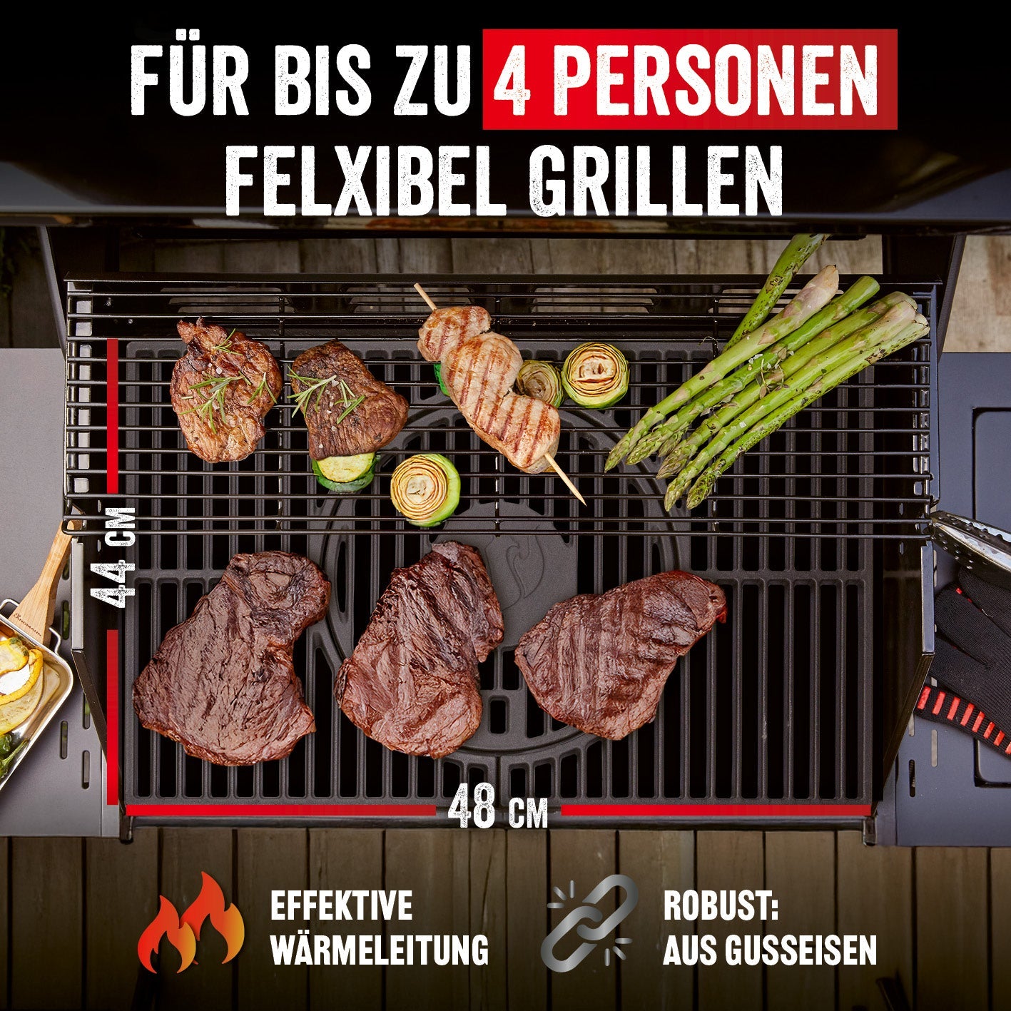 LANDMANN Grillrostsystem – Gusseisen, schwarz – für Grill
