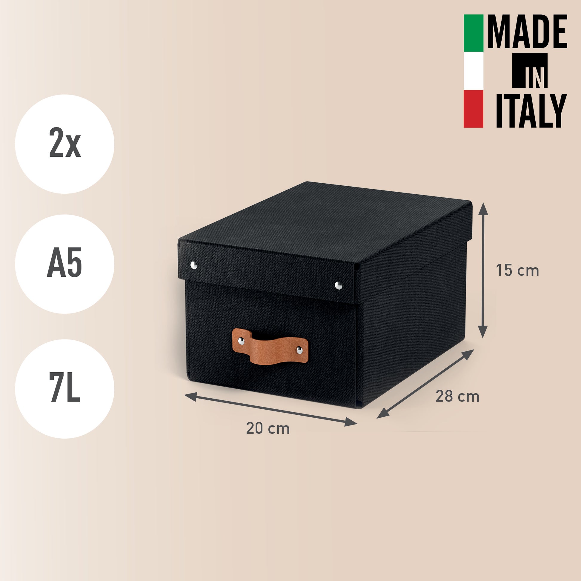 Leitz Aufbewahrungsbox 6,5 l – mit Klappdeckel, mit Tragegriff, 200 × 150 × 260 mm, schwarz, Karton, 2er Pack