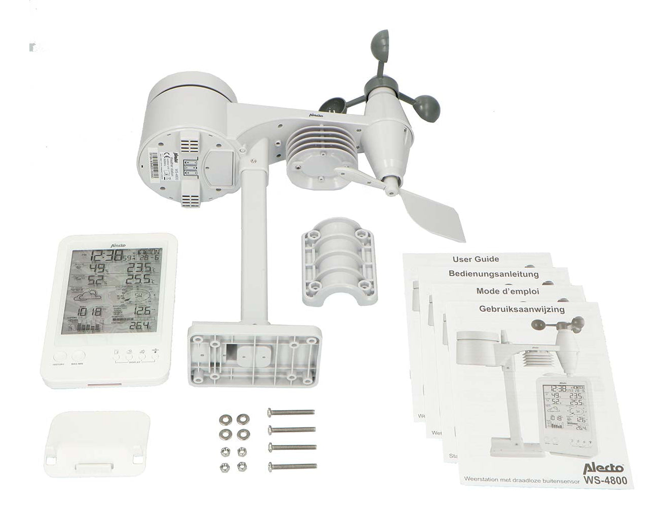 Alecto WS-4800 – Wetterstation, Funk 868 MHz, innen/außen, Hygrometer & Barometer, inkl. Aussensensor – weiss