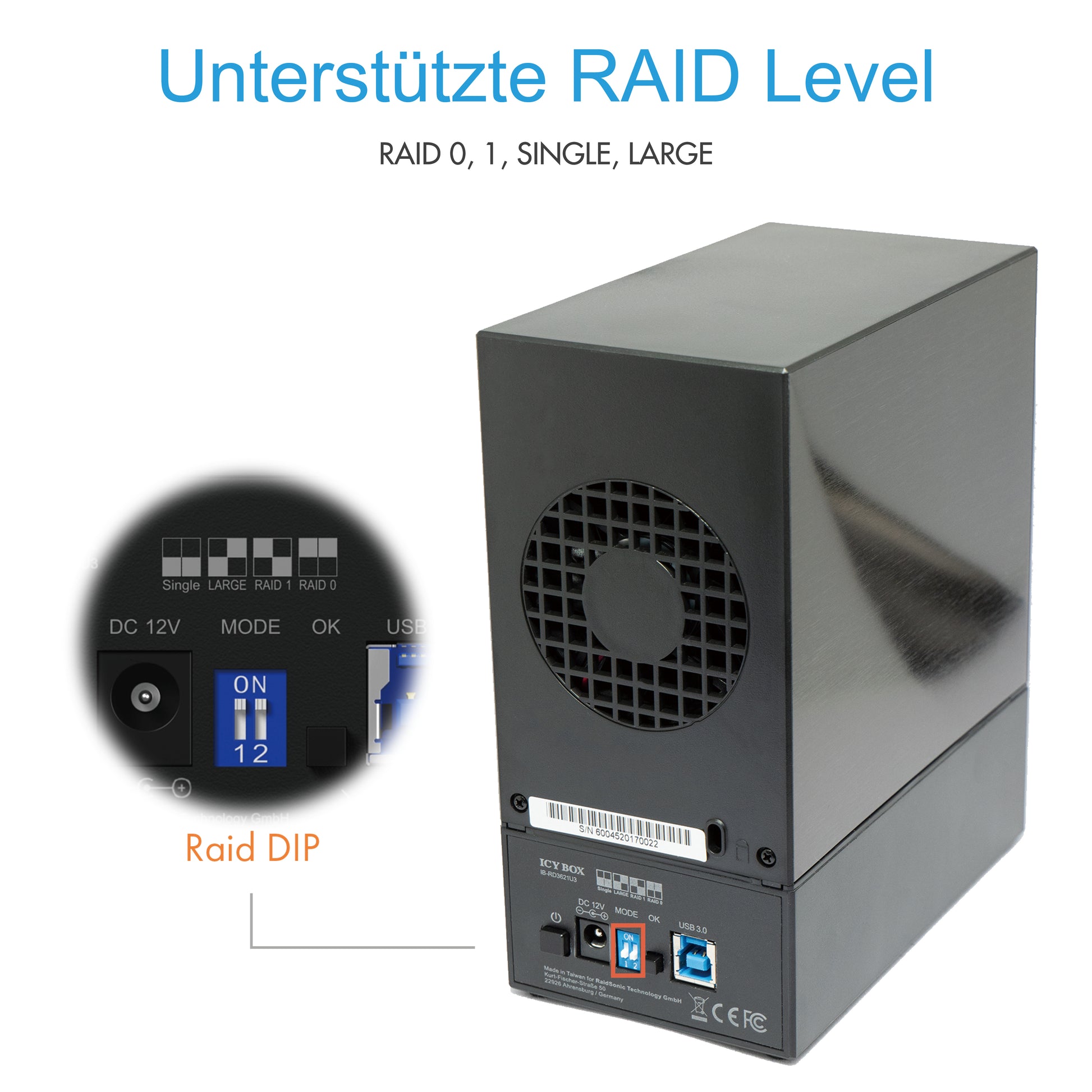 ICY BOX IB-RD3621U3 – 2-Bay Desktop Gehäuse – USB 3.0, für 3,5" HDD, SATA