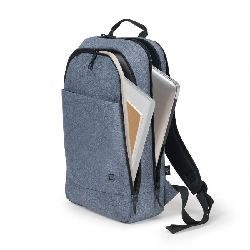 DICOTA Notebook-Rucksack Eco Backpack Slim MOTION – für 14,1", rPET-Polyester – Blue Denim, 270 × 410 × 100 mm