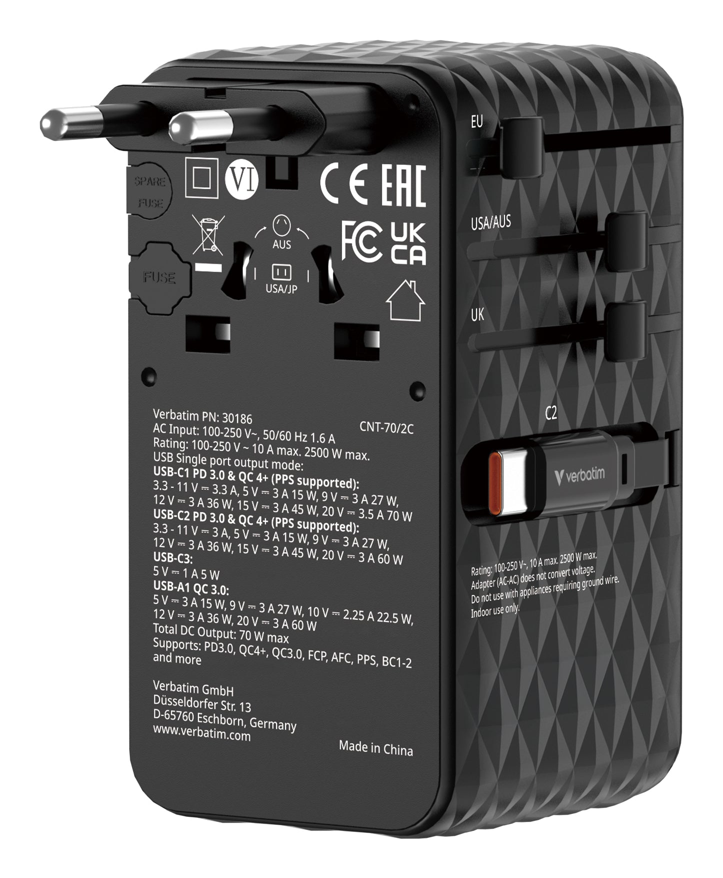 Verbatim Charge 'n' Travel Ladegerät – 70 W, 2× USB-C