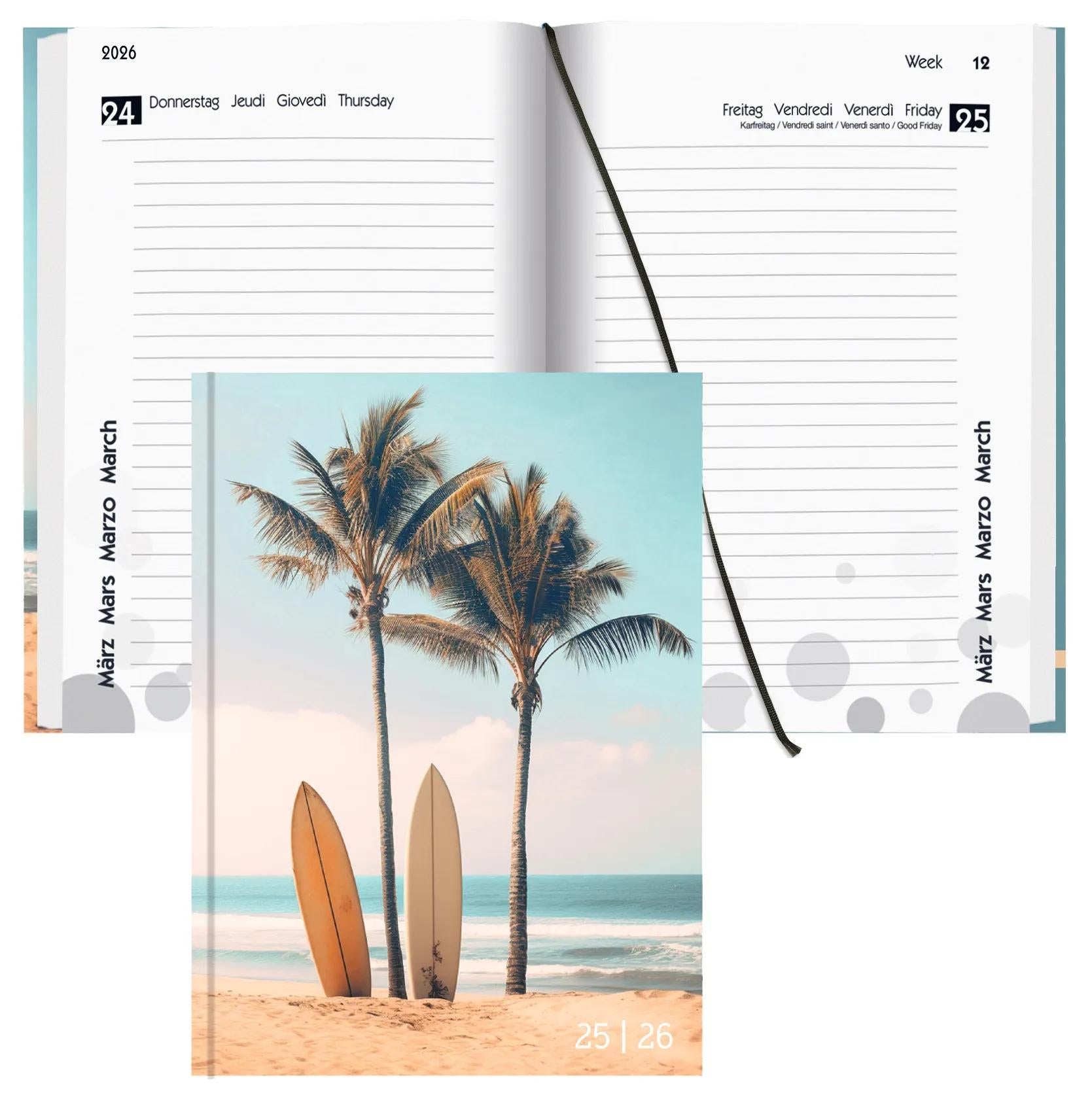 Biella mydiary Schüleragenda – 1 Tag/Seite, gebunden, 12 × 16,5 cm, Aug–Jul, Beach, FSC