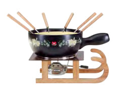 Nouvel Käsefondue-Set 9-teilig, für 6 Personen – mit Pastenbrenner, Keramik, für Gas, Schwarz