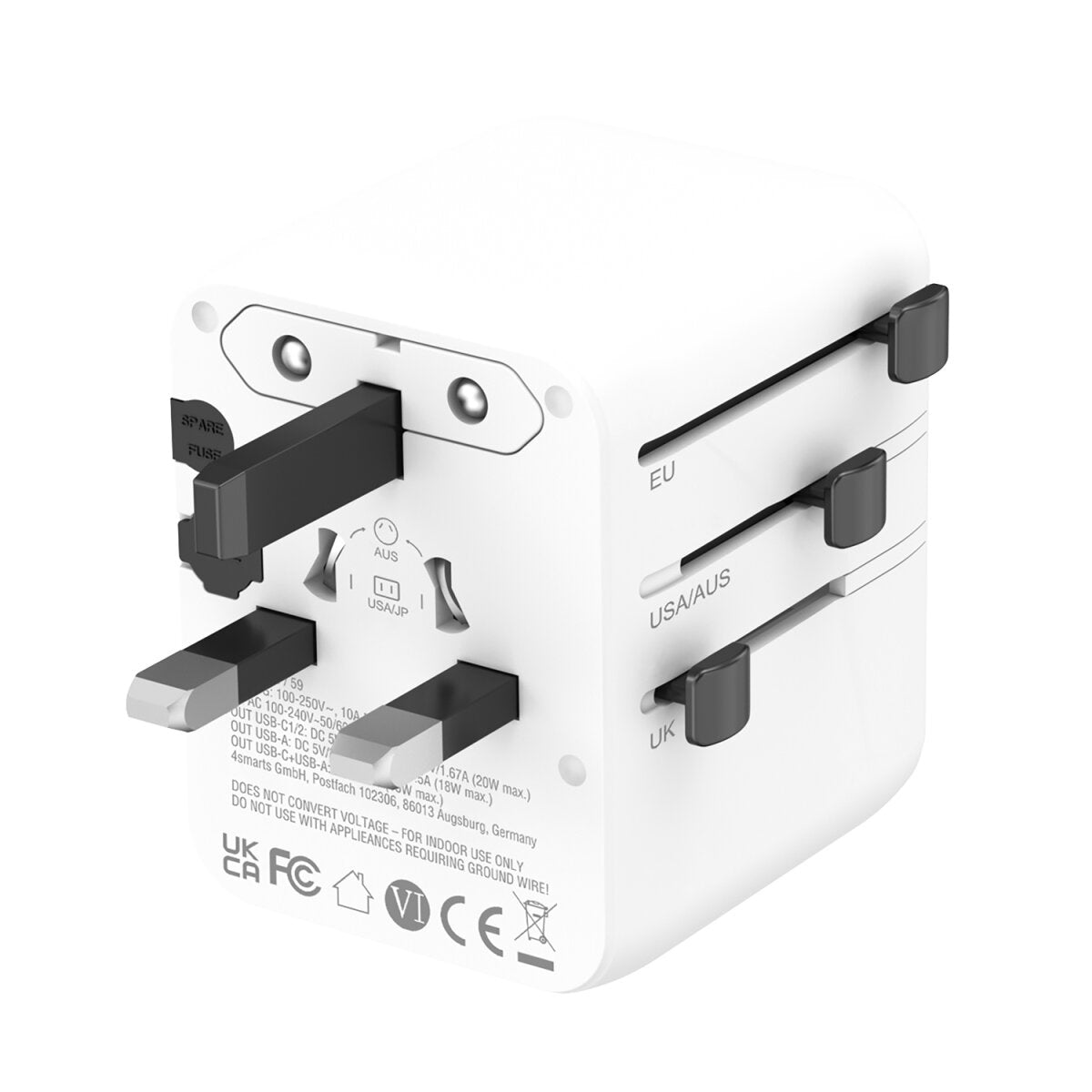 4smarts Nomad Weltreiseadapter GaN 20 W – 4×230 V, USB-C×2, USB-A×1 – Weiss