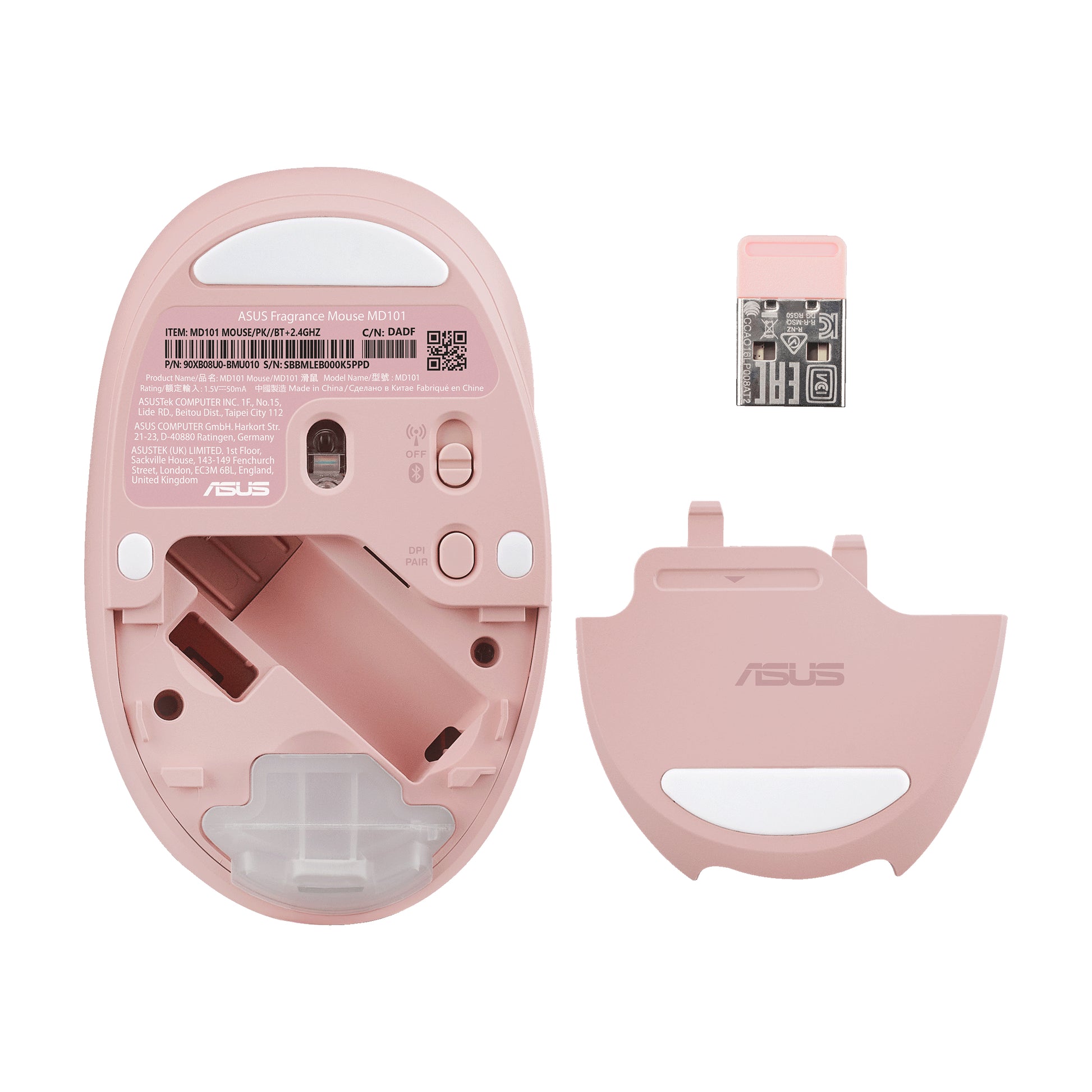 ASUS Fragrance MD101 – Maus – Kabellos (Bluetooth/2,4 GHz), Beidhändig, Pink