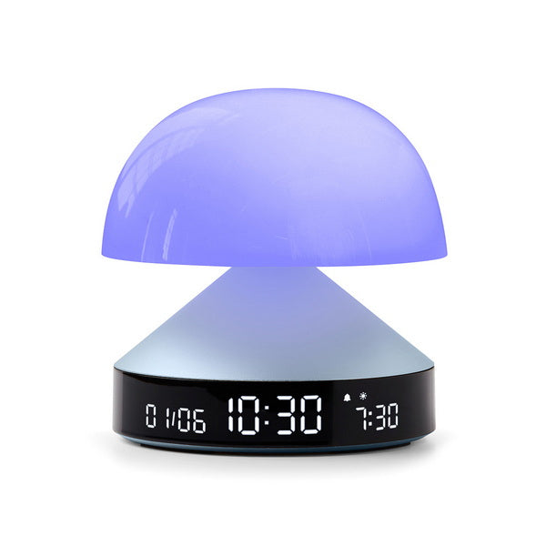 Lexon Lichtwecker Mina Sunrise – digital – 11 × 11 cm, hellblau, Aluminium, USB, Wecktöne