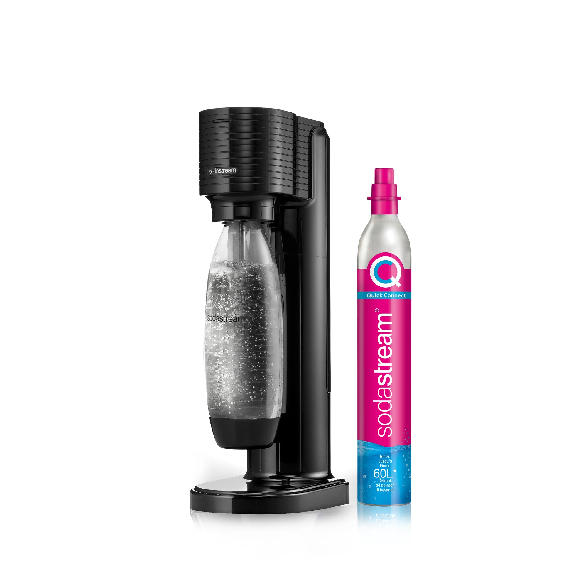 SodaStream Gaia Wassersprudler – inkl. 1 Flasche (Kunststoff), CO₂-Zylinder inkl. 60 l, Schwarz, 1017911410
