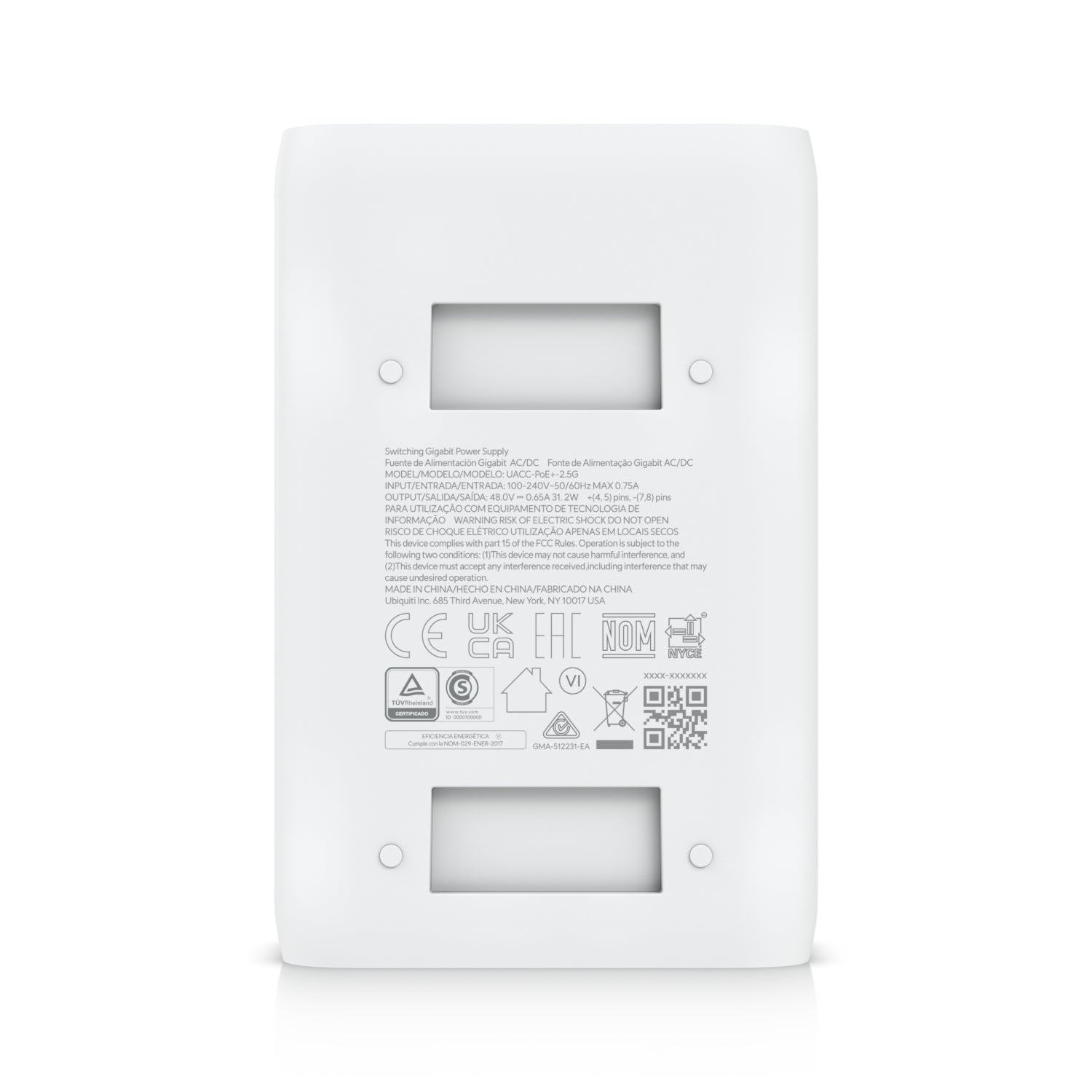 Ubiquiti UACC-PoE+-2.5G PoE-Injektor 30 W – 48 V PoE, 2,5 GbE×2 – Wandmontage – Weiss