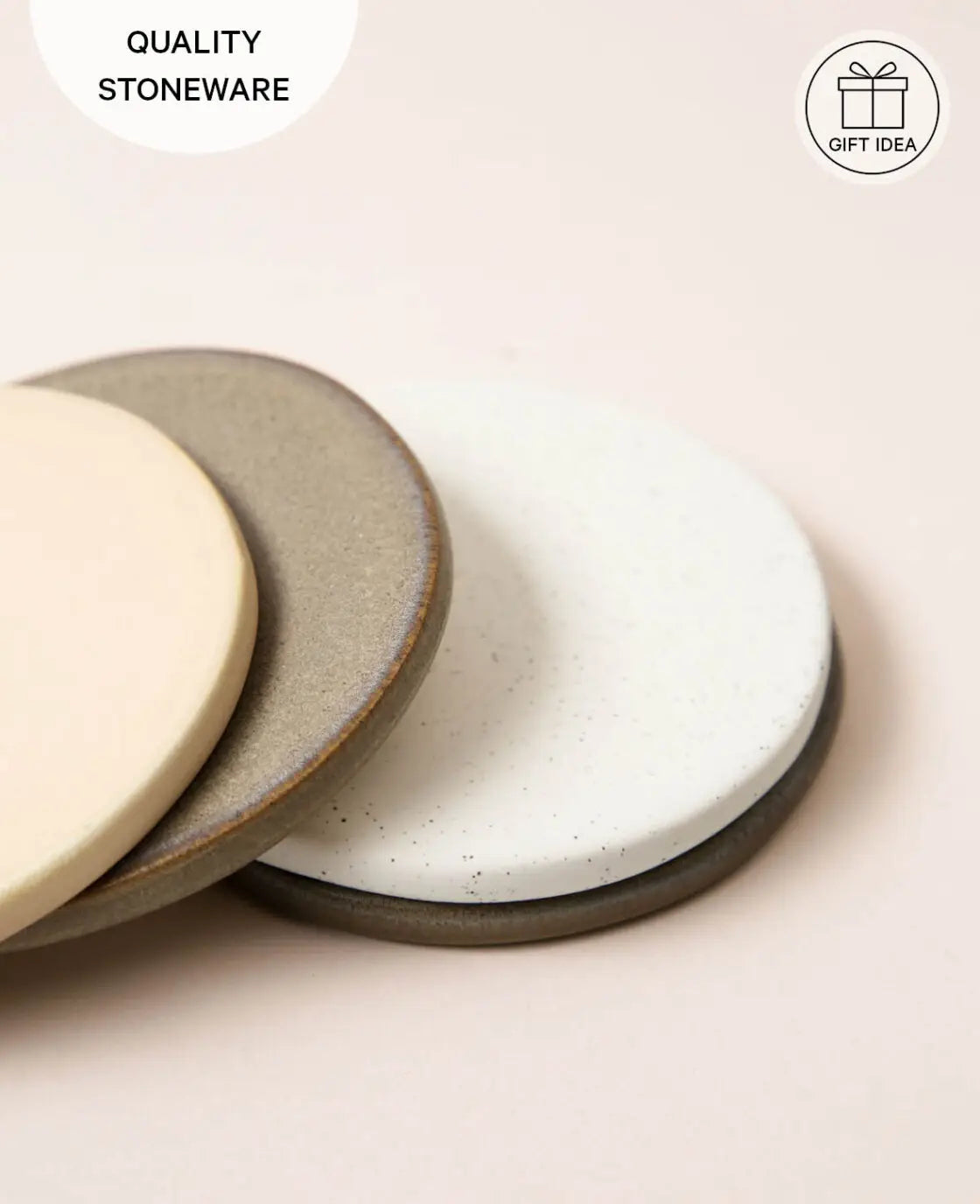 Esmée Keramikuntersetzer – 4er Set, Ø 9,5 cm, H 0,5 cm, Weiss/Braun, rutschfest, für Gläser