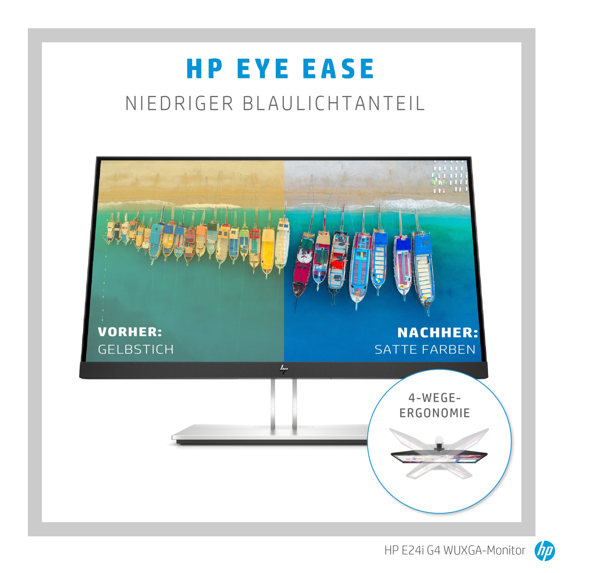 HP E24i G4 – Monitor, 24", 1920 × 1200 (WUXGA), IPS, 60 Hz, 250 cd/m², VESA 100 × 100, Schwarz